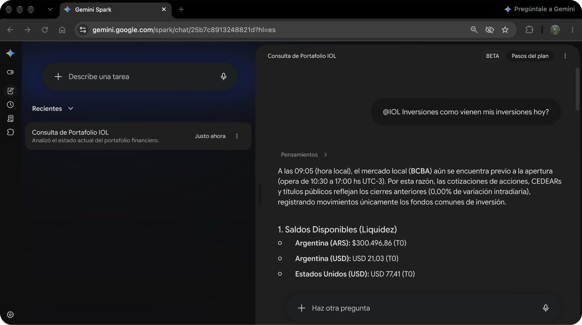 Consulta a Gemini Spark sobre las inversiones en IOL