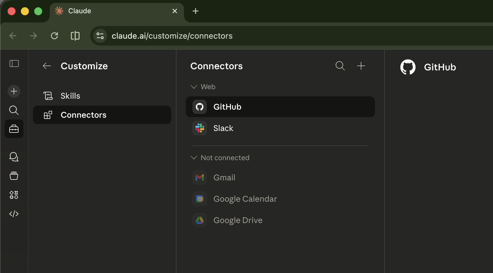 Página de Connectors en Claude